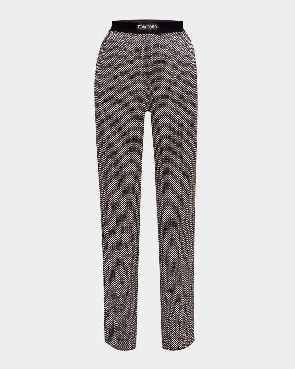 Polka Dot Print Stretch Satin Pajama Pants